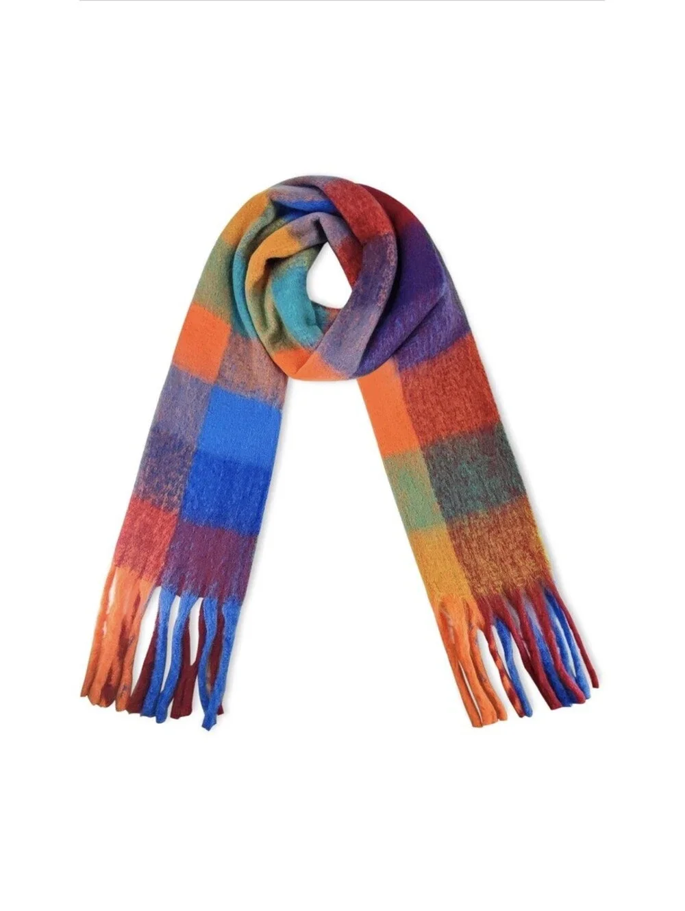 Large Chunky Plaid Scarf Coloured Checked Oversized Scarf Tassel Soft Fall Wi...